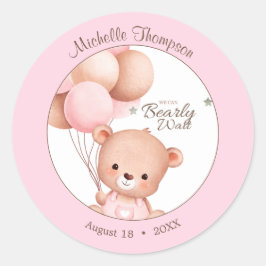Bear Balloons Aquarellfarbe Rosa Runder Aufkleber