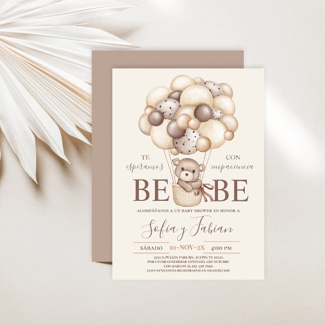Bear Balloons Baby Dusche Spanische Einladung (Von Creator hochgeladen)