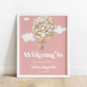 Bear Balloons Baby Girl Baby Dusche Willkommen Poster
