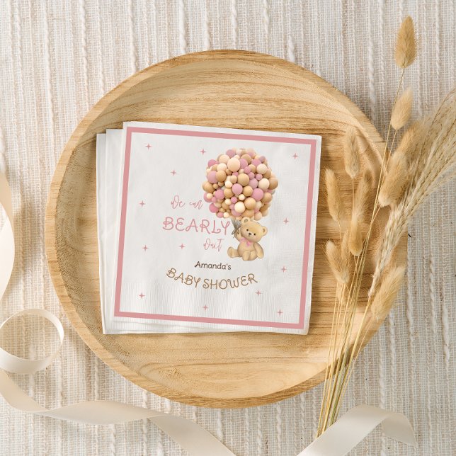 Bear Balloons Baby Girl Shower Boho Pink Serviette (Von Creator hochgeladen)