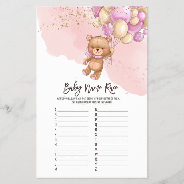 Bear Balloons Baby Name Race ABC Game Flyer (Vorne)