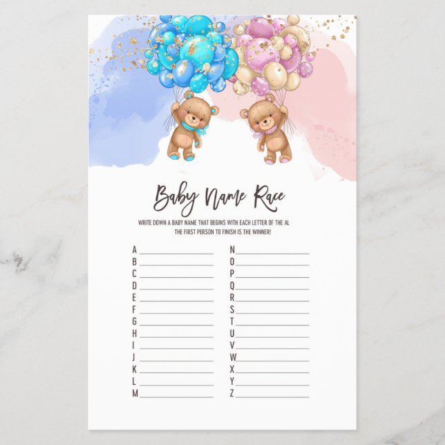 Bear Balloons Baby Name Race ABC Game Flyer (Vorne)