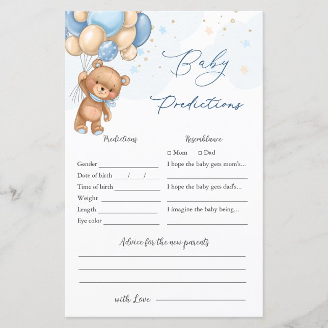 Bear Balloons Baby Showspiel Baby Predication (Vorderseite)