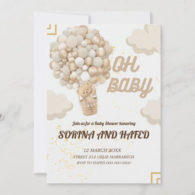 Bear Balloons Babydusche Einladung, Einladung (Vorderseite)