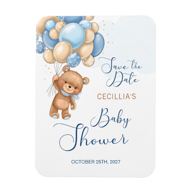 Bear Balloons Babydusche Save the Date Magnet (Vertikal)