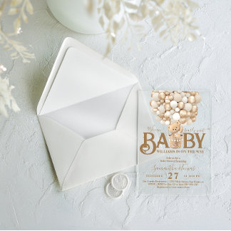 Bear Balloons Bearly Wait Baby Dusche Acryleinladungen