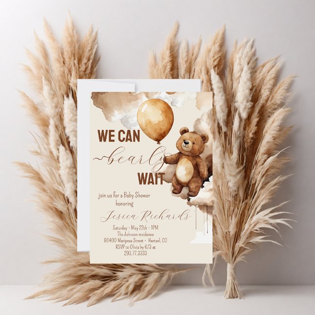 Bear Balloons Bearly Wait Baby Dusche Einladung (Von Creator hochgeladen)