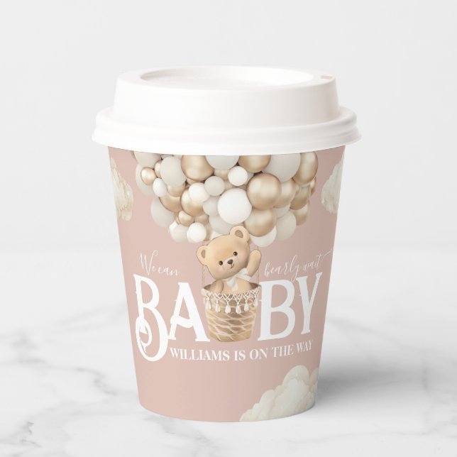 Bear Balloons Bearly Wait Baby Girl Dusche Pappbecher (Vorderseite)