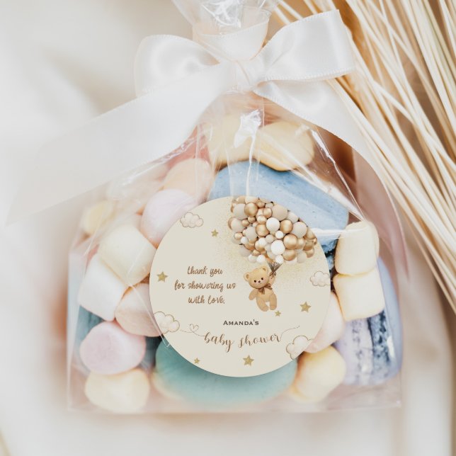 Bear Balloons Beige Gold Vielen Dank Runder Aufkleber (Von Creator hochgeladen)