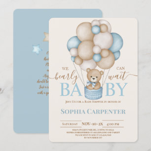 Bear Balloons Boy Baby Shower Einladung