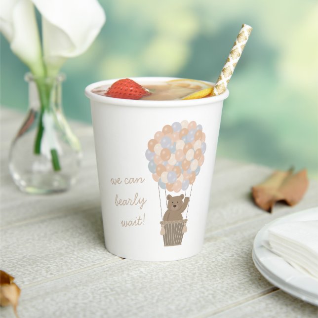 Bear Balloons Gender Neutral Baby Dusche Willkomme Pappbecher (In Situ)