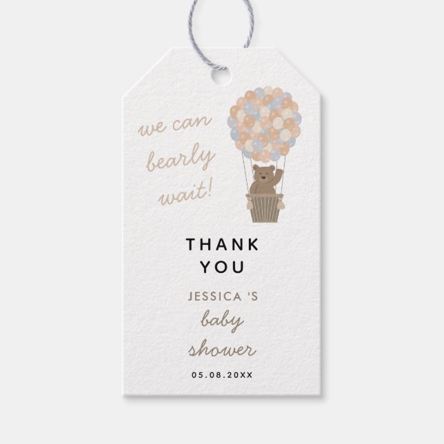 Bear Balloons Gender Neutral Baby Duwer Gefallen Geschenkanhänger (Vorderseite)