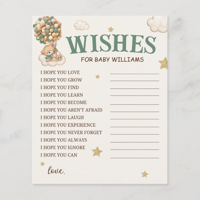 Bear Balloons Green wünscht sich Baby (Vorderseite)