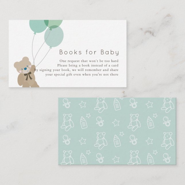 Bear & Balloons Mint Baby Dusche Buchungsanfrage Begleitkarte (Vorne/Hinten)