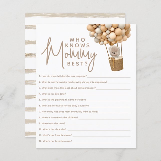 Bear Balloons Modern Gender Neutra Duwer Game (Vorne/Hinten)