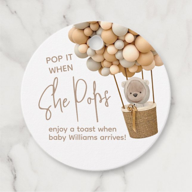 Bear Balloons Moderne Babydusche Pop, wenn Geschenkanhänger (Vorderseite)