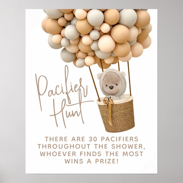 Bear Balloons Moderne Babydusche Schnuller Jagd Poster (Vorne)