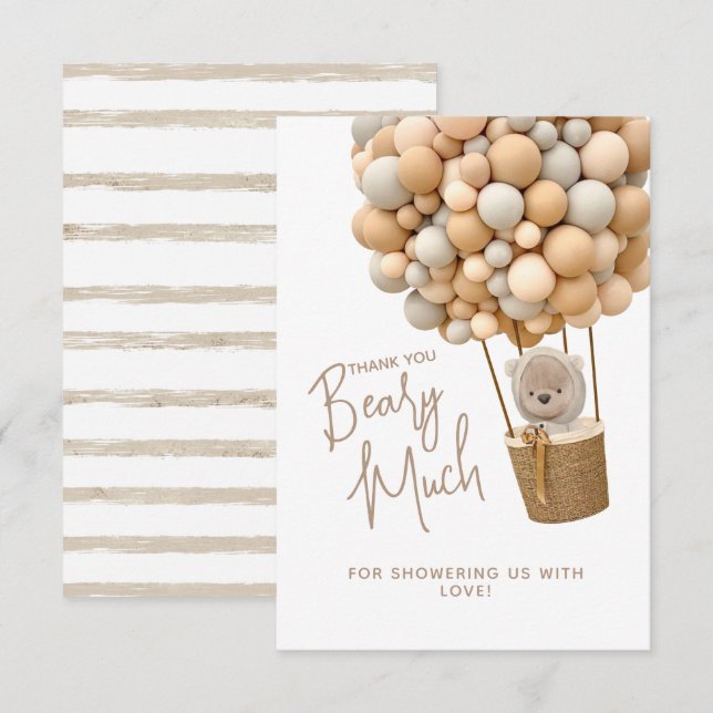 Bear Balloons Moderne geschlechtsneutrale Babydusc Dankeskarte (Vorne/Hinten)