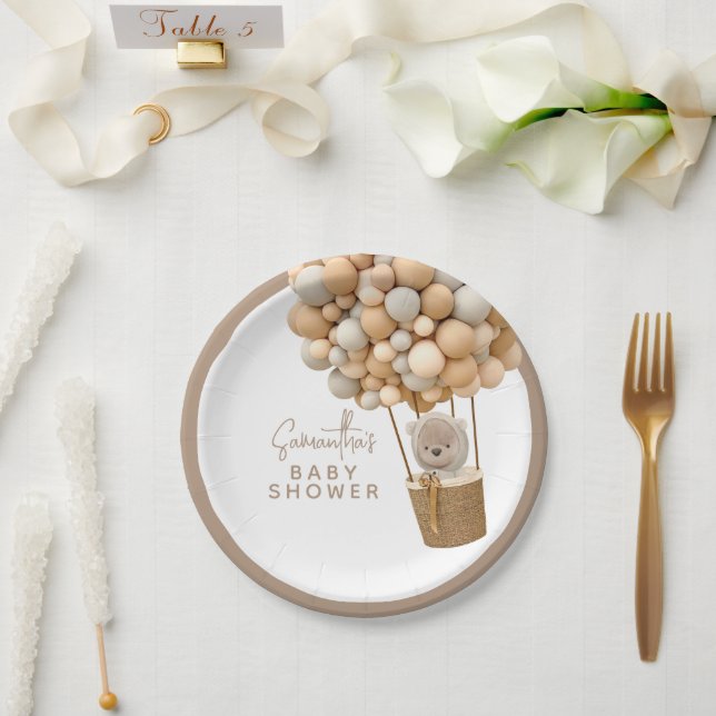 Bear Balloons Moderne geschlechtsneutrale Babydusc Pappteller (Hochzeit)