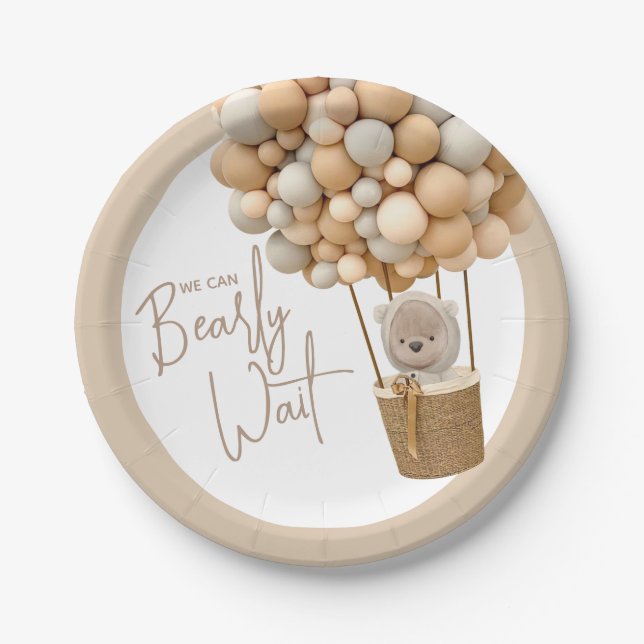 Bear Balloons Moderne geschlechtsneutrale Babydusc Pappteller (Vorderseite)
