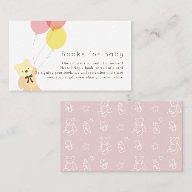 Bear & Balloons Pink Baby Dusche Buchungsanfrage Begleitkarte (Vorne/Hinten)
