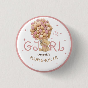 Bear Balloons Pink Baby Dusche Gefallen Button