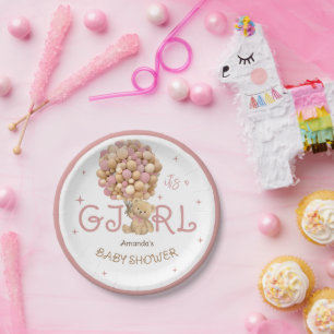 Bear Balloons Pink Boho Baby Girl Dusche Pappteller