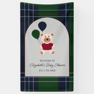 Bear & Balloons Plaid Baby Shower Banner