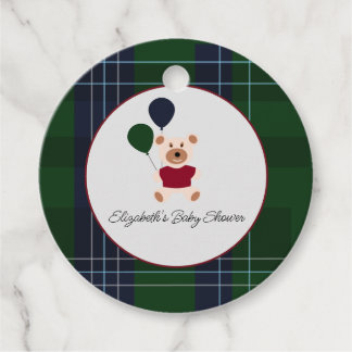 Bear & Balloons Plaid Baby Shower Geschenkanhänger