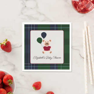 Bear & Balloons Plaid Baby Shower Serviette