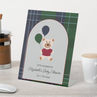 Bear & Balloons Plaid Baby Shower Sockelschild