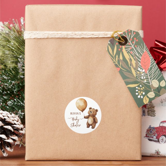 Bear Balloons Wolken warten Baby-Dusche frühzeitig Runder Aufkleber (Feiertag)