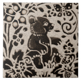 Bear Batik Stoneware Woodland Animal Tan Gray Fliese