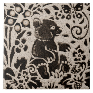 Bear Batik Stoneware Woodland Animal Tan Gray Fliese