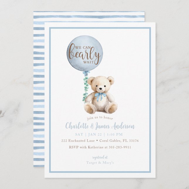 Bear Bear Baby Shower Einladung (Vorne/Hinten)