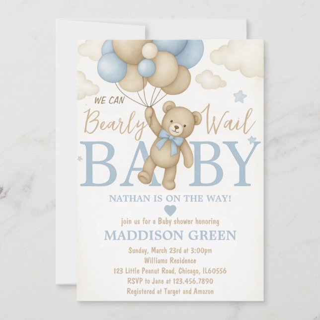 Bear Bear Baby Shower Einladung abwarten (Vorderseite)
