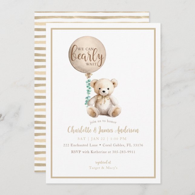 Bear Bear Baby Shower Einladung Barly Wait Brown T (Vorne/Hinten)