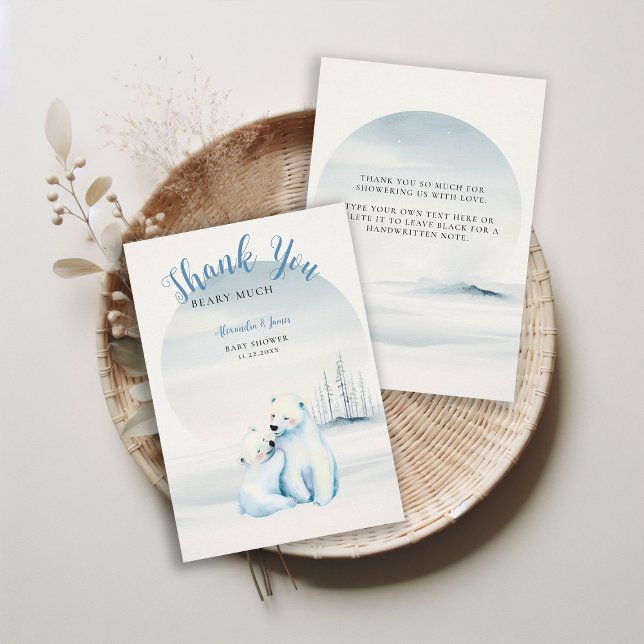 Bear Bear Cub Baby Boy Shoounter Dankeskarte (winter boy baby shower bearly wait polar bear mama cub watercolor cute adorable thank you card)