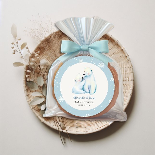 Bear Bear Cub Baby Boy Shoounter Runder Aufkleber (winter boy baby shower bearly wait polar bear mama cub watercolor cute adorable love sticker)