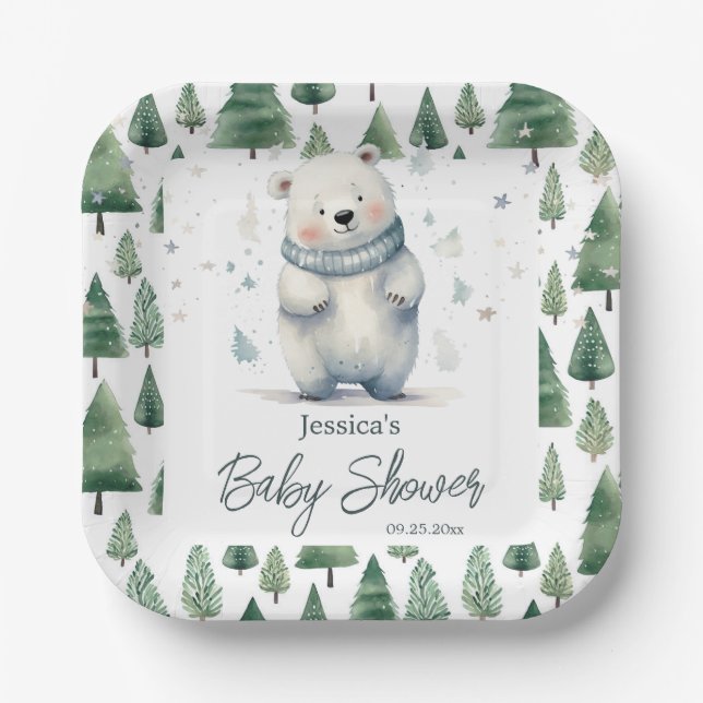Bear Bear Winter Baby Showdusche abwarten Pappteller (Vorderseite)