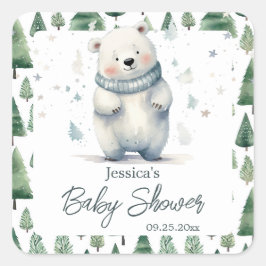 Bear Bear Winter Baby Showdusche abwarten Quadratischer Aufkleber