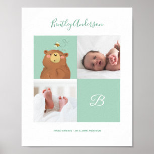 Bear Bee ・ Alphabet Monogram Niedlich Baby Dusche Poster