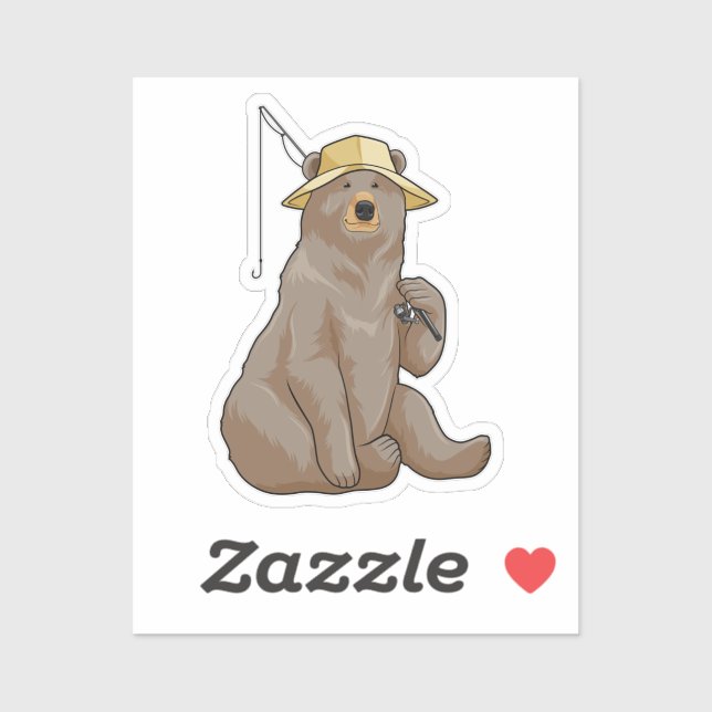 Bear beim Angeln mit Angelrute Aufkleber (Blatt)