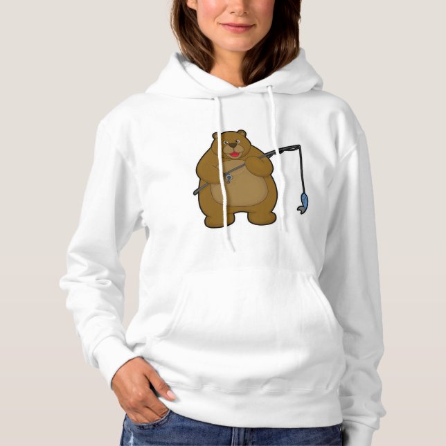 Bear beim Angeln mit Angelrute & Fisch Hoodie (Vorderseite)