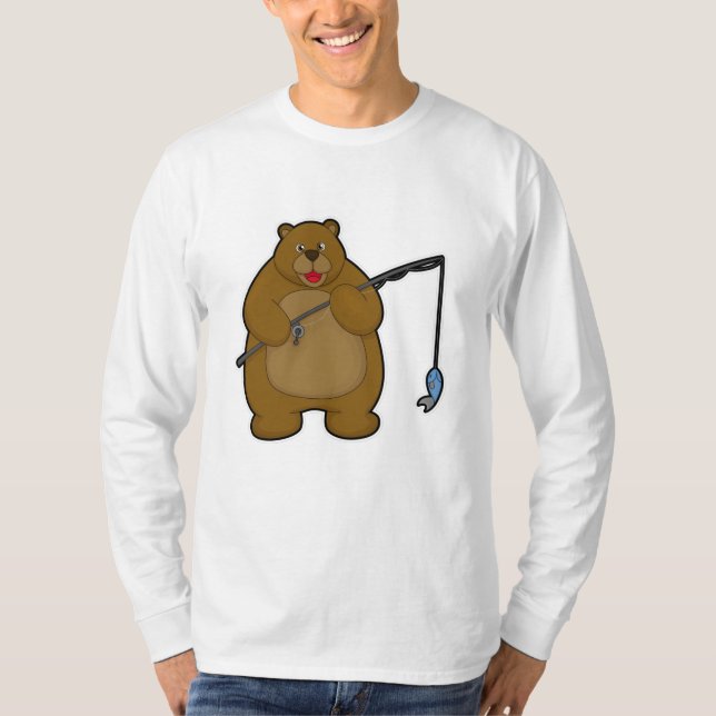 Bear beim Angeln mit Angelrute & Fisch T-Shirt (Vorderseite)