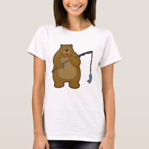 Bear beim Angeln mit Angelrute & Fisch T-Shirt