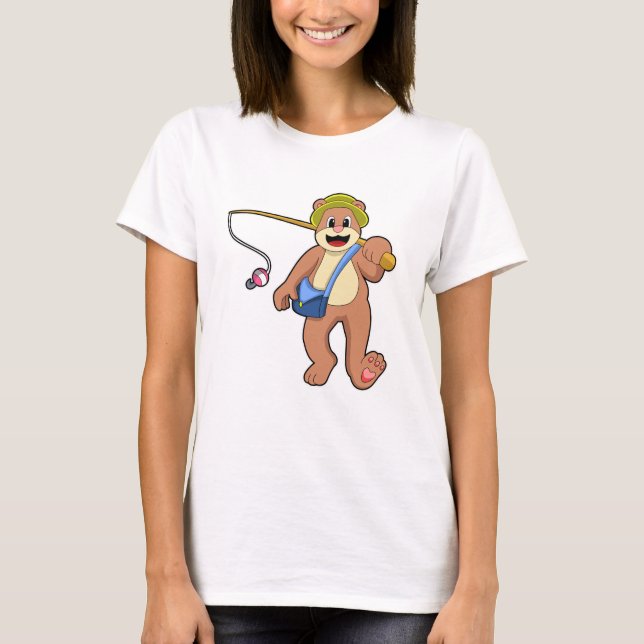 Bear beim Angeln mit Angelrute T-Shirt (Vorderseite)