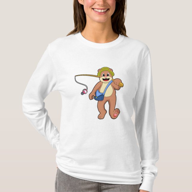 Bear beim Angeln mit Angelrute T-Shirt (Vorderseite)