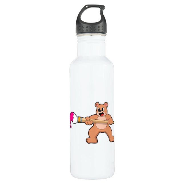 Bear beim Malen mit Pinsel und Farbe Edelstahlflasche (Vorderseite)