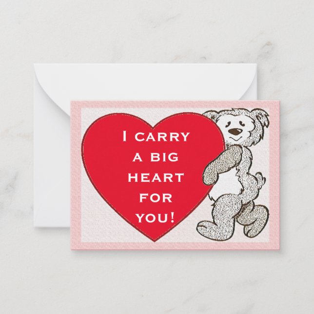 Bear Big Red Heart Pink Edge Valentine Kinderkarte Mitteilungskarte (Vorderseite)